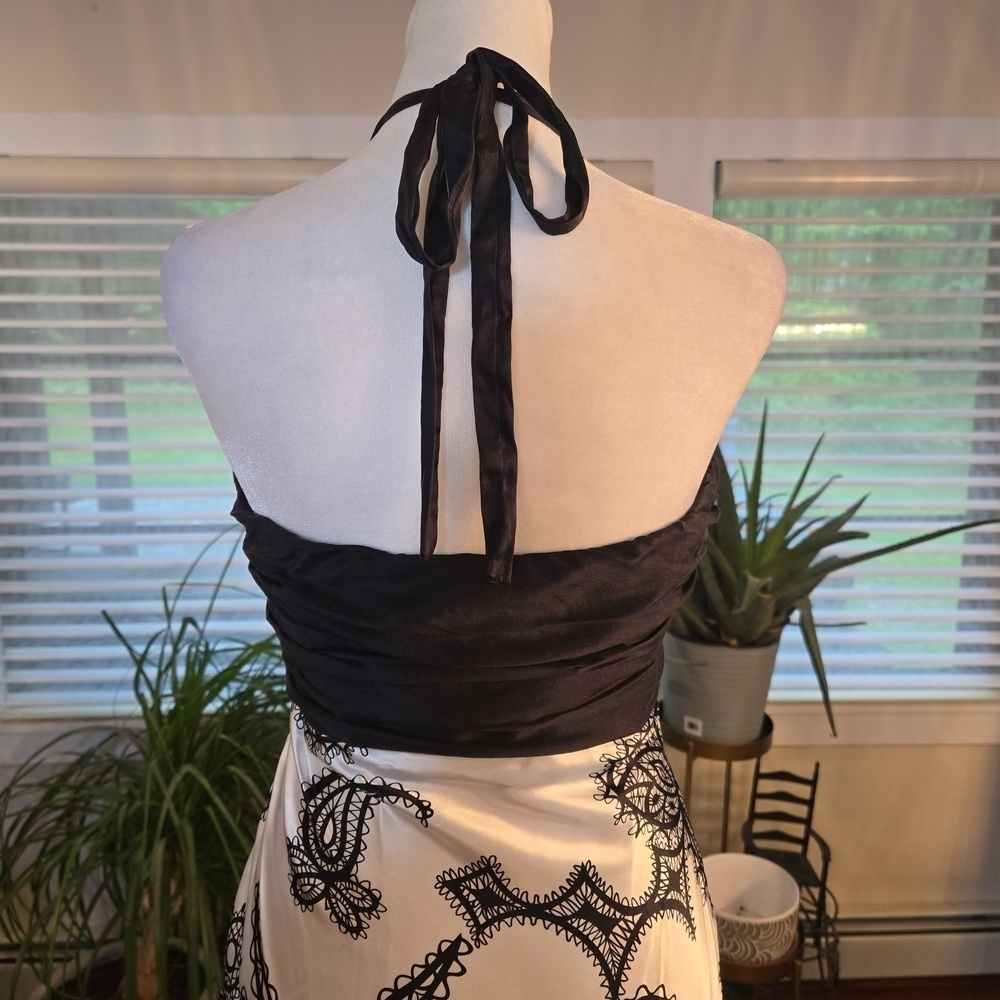 VTG Cache Y2K Embellished Plunge Halter Paisly Satin Maxi Gown Size 2 - Picture 8 of 11